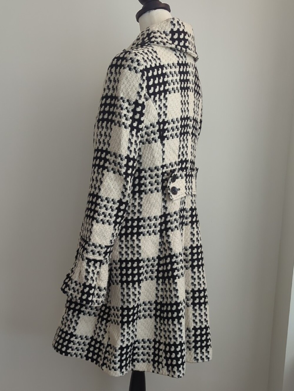 Via Spiga Vintage Monochrome Plaid Flared Skirt Bell Sleeve Winter Peacoat - Picture 8 of 13
